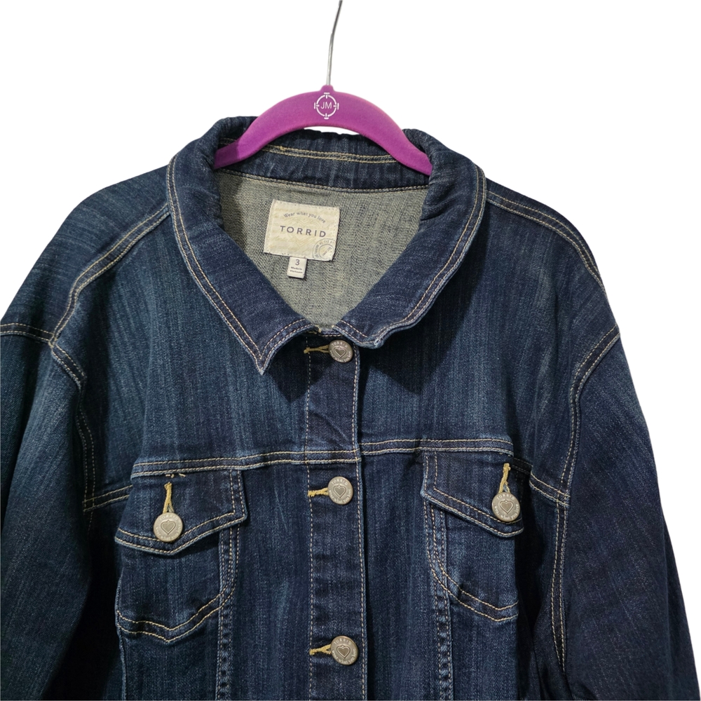 Torrid Denim Trucker Jacket - Dark Wash - Picture 3 of 9
